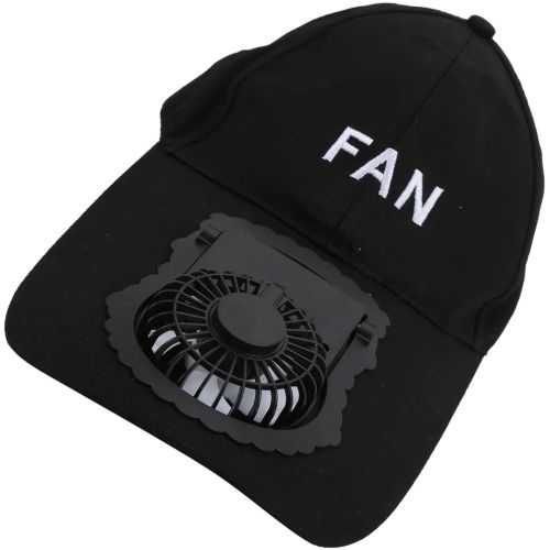 Бейсбольная кепка с вентилятором Fan RS-75 Черная, солнцезащитная, охлаждающая USB  бейсболка с обдувом, аккумулятором на солнечной батарее, летняя