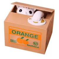 Дитяча інтерактивна скарбничка хитрий котик Mischief Saving Box на батарейках Скарбничка-сейф для грошей кіт злодюжка в коробці забирає монетку лапою