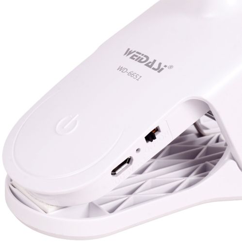 Настольная аккумуляторная LED лампа WD-6651 на прищепке, Светодиодная USB лампа фонарь на гибкой ножке с зажимом прищепкой на аккумуляторе Белая