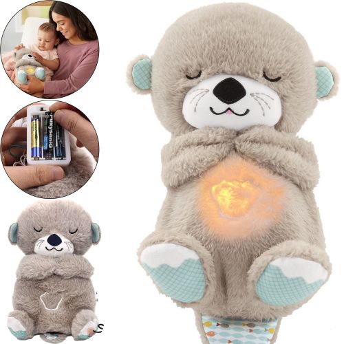 Светящаяся дышащая Выдра Fisher Price FXC66 30 см с дыханием для сна детей, мягкая плюшевая игрушка музыкальный ночник от батареек Серая