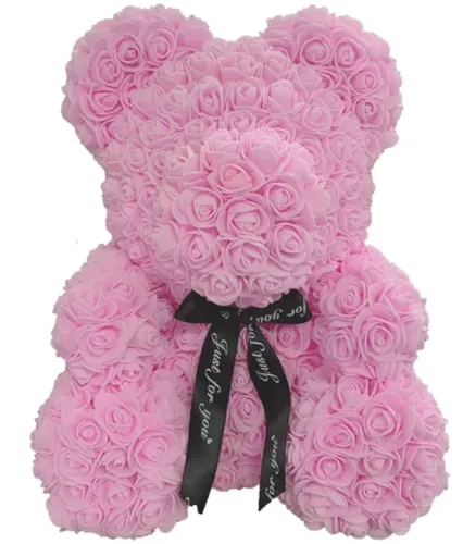 Маленький мишка из искусственных 3D роз Teddy Bear de Luxe 25 см Pink, Светло розовый медведь Тедди