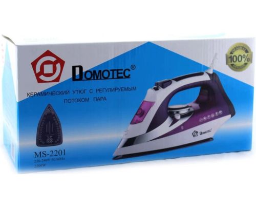  Електрична Парова праска Domotec MS-2201 з резервуаром для води 2200W керамічна підошва з парою і режимом сухого прасування для одягу Фіолетовий