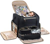 Дорожня сумка косметичка футляр Bagsmart Ivodeela з відсіками для зберігання лаку і косметики, жіночий органайзер для макіяжу з 3 знімними футлярами Чорна