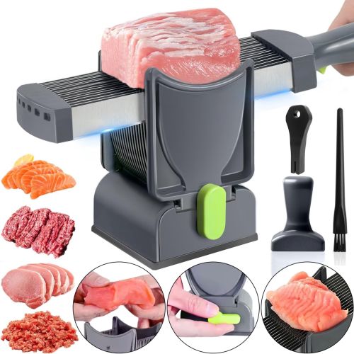 Ручна м'ясорубка слайсер Fresh Meat Slicer YLM-248 для тонкого нарізання і подрібнення м'яса, Ручний подрібнювач LY-824 17 лез з підставкою Сірий