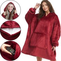 Толстовка-плед з капюшоном Huggle Hoodie Ultra Plush Blanket бордова 2в1 унісекс оверсайз худі плюшевий плед з рукавами на флісі 74х110 см Червона