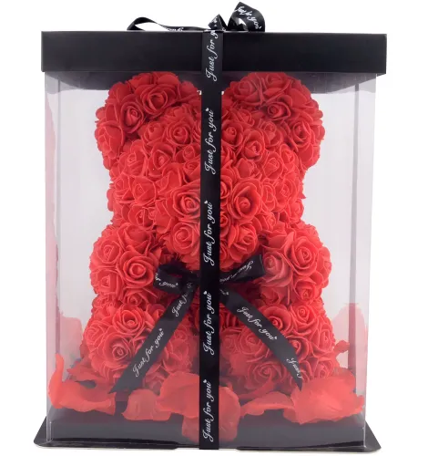 Маленький ведмедик з штучних 3D троянд Teddy Bear de Luxe 25 см Red, Червоний ведмідь Тедді