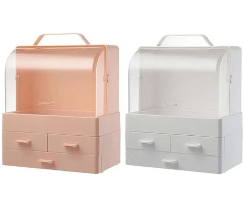 Настільний органайзер для зберігання косметики Cosmetic Storage Box GW-880 косметична поличка 4 секції з висувними ящиками і ручкою Біла