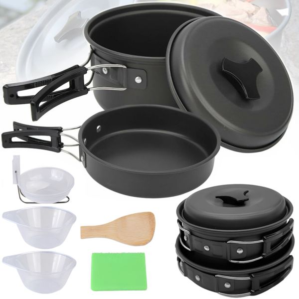 Туристичний кухонний набір посуду Cooking Set SY-200 «2 в 1»: комплект, що складається зі сковорідки, каструлі та кухонного приладдя, у чохлі для кемпінгу DS-200