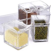 Набір ємностей для зберігання спецій і приправ Crystal Seasoning Box на 4 відсіки, акриловий органайзер, баночки для сипучих продуктів з підставкою