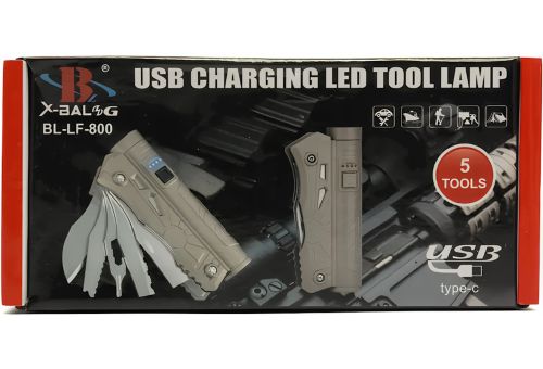Мультитул з ліхтарем X-Balog BL-LF-800 5 в 1 акумуляторний ручний LED ліхтарик з Power Bank туристичний набір інструментів для виживання USB