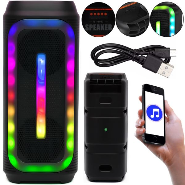 Портативна Bluetooth колонка WSJAR E-4107 20W бездротовий блютуз динамік, акумуляторна акустична система C RGB LED підсвічуванням USB MS-3627BT