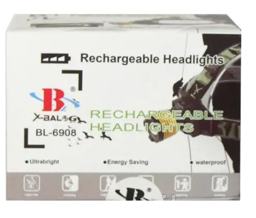 Ультрафиолетовый налобный фонарь Bailong BL-6908-2 с УФ аккумуляторный светодиодный LED фонарик с креплением на голову 3 режима свечения, Zoom, 500LM