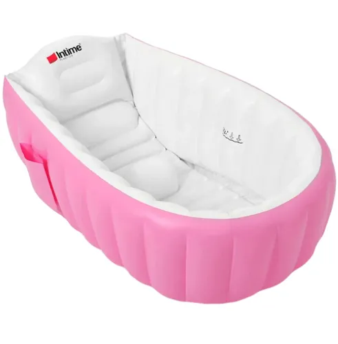 Надувна дитяча ванна для купання Intime Baby Bath Tub JS033 — протиковзка ванночка з подушкою, зливом і насосом для малюків, рожева YT-226A