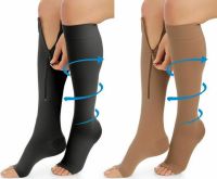 Компресійні гольфи від варикозу Zip Sox, облягаючі лікувальні панчохи, шкарпетки для фіксації щиколоток Зіп Сокс зі змійкою, Бежеві S/M, L/XL