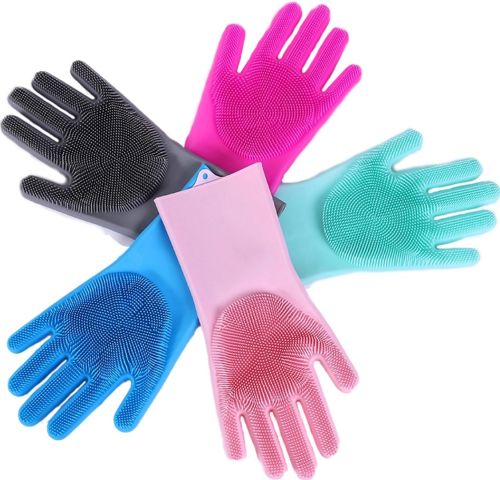 Рукавички губка з ворсинками для миття посуду, універсальні Kitchen Gloves, силіконові рукавички з щіткою для тварин, рукавички губки кухонні