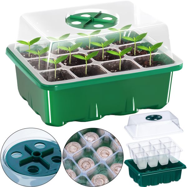 Міні теплиця піддон Starter Germination Kit для вирощування розсади на 12 комірок з регулюванням вологості, Парник для рослин насіння з підставкою