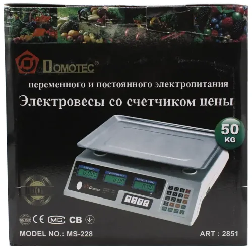 Торгові електронні ваги Domotec MS-228 до 50 кг 6V точність поділки 5гр, Настільні ваги Домотек для торгівлі від мережі від акумулятора