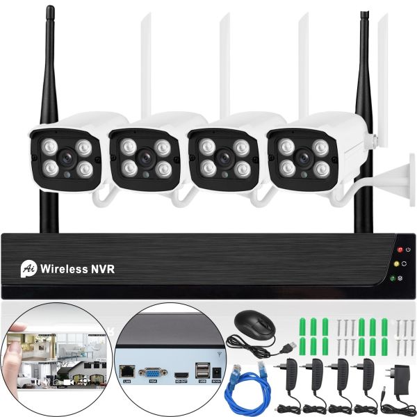 Комплект бездротового відеоспостереження відеореєстратор NVR KIT 601 Wi-Fi 4CH 3MP, Набір 4 вуличних бездротових камер для зовнішнього спостереження