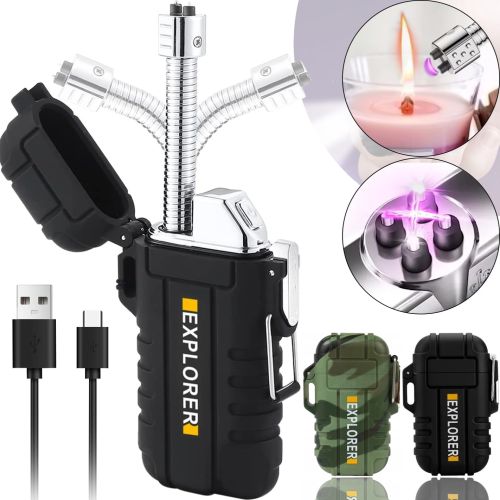 Электроимпульсная дуговая выдвижная зажигалка Explorer F13 две дуги от USB, Аккумуляторная электрозажигалка с защитой от ветра и пламенной дугой