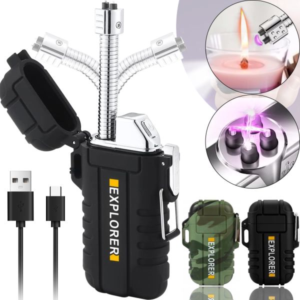 Електроімпульсна дугова висувна запальничка Explorer F13 дві дуги від USB, акумуляторна електрозажигалка з захистом від вітру і полум'яною дугою