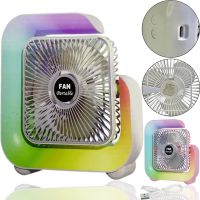 Настільний акумуляторний вентилятор Colorful Desktop Fan WY-308 з RGB підсвічуванням, Бездротовий G-подібний охолоджувач повітря нічник від USB