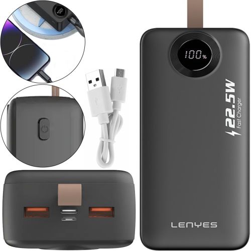 Портативний зарядний пристрій Power Bank Lenyes PX387D 30000mAh 22.5W з LED дисплеєм Зовнішній акумулятор повербанк USB TYPE-C для зарядки телефону