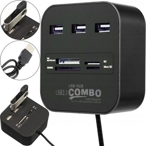 Розгалужувач USB Hub Combo C329 7в1 MicroSD MS M2 MMC, Концентратор хаб картрідер 3 юсб порти до 480 Мбіт/с для комп'ютера і ноутбука Чорний