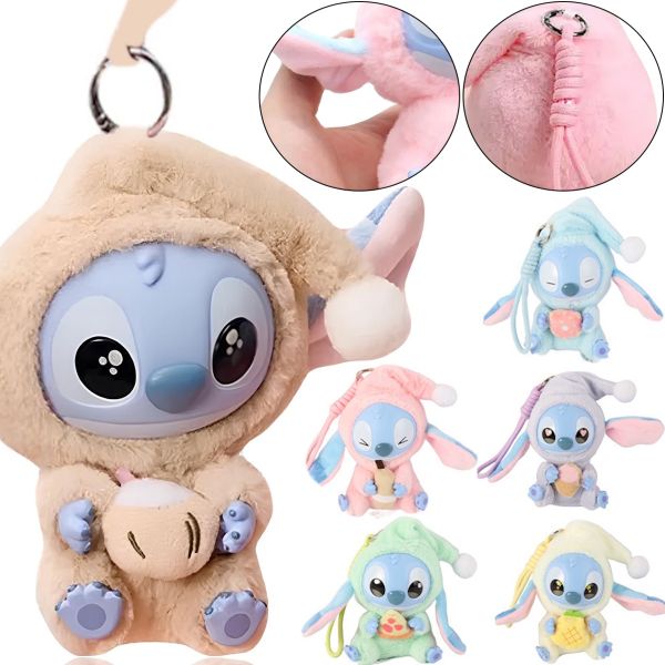 Дитяча плюшева іграшка сюрприз Labubu Stitch Eat Something 16 см, М'яка колекційна фігурка брелок Лабубубу Стіч у піжамі для дітей