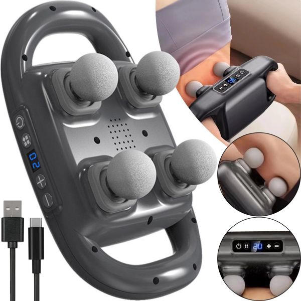 Масажер перкусійний Massage Gun TosWa FZ-668 для масажу всього тіла 4 головки, Ручний акумуляторний 9 режимів 20 швидкостей для м'язів і релаксації