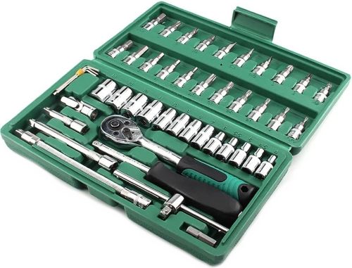 Набір ключів з тріскачкою для авто 46 інструментів Tool Set в кейсі комплект автоінструментів головок біт для машини в пластиковій валізі 24Х12. 5 см