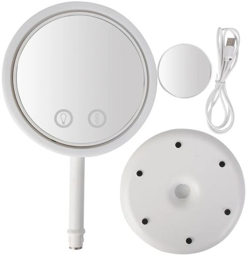 Кругле сенсорне дзеркало для макіяжу з вентилятором Beauty Breeze Mirror CM-062 настільне акумуляторне дзеркало з підсвічуванням і збільшенням біле