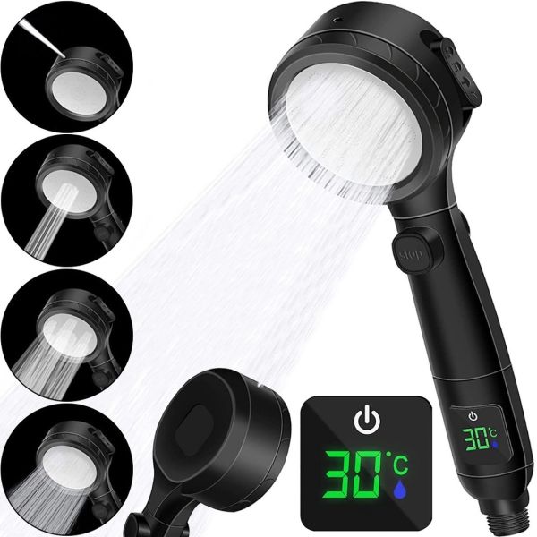 Лійка для душу з індикатором температури Multifunctional Shower Head душова гарнітура 4 режими струменя, турбо насадка з LED дисплеєм і перемикачем