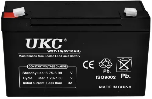 Акумуляторна батарея UKC 6V 10Ah WST-10 універсальний свинцево-кислотний акумулятор 6В 10Ач для торгового обладнання та іграшок
