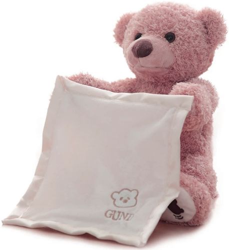 М'яка дитяча іграшка Peekaboo Bear Плюшевий ведмедик 33 см музичний інтерактивний грає в хованки говорить ведмідь від 6 місяців Пікабу Рожевий