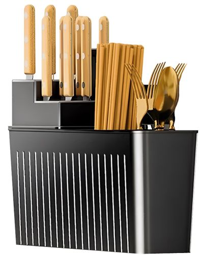 Дворівнева настільна сушарка для посуду Dish Drying Rack з автоматичним зливним піддоном, стелаж на 2 яруси для сушіння і зберігання Чорна
