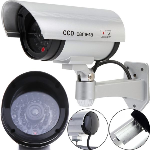 Вуличний муляж камери DUMMY IR CAMERA RR201 з миготливим світлодіодом, зовнішня камера обманка на батарейках, відеокамера-обманка з ІЧ-підсвічуванням