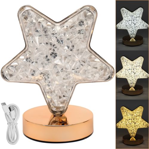 Настільна лампа-нічник Star Table Light PC-8207 сенсорний нічник зірка, світлодіодна лампа світильник із кристалами на акриловій підставці 3 режими