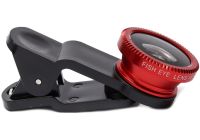Лінза з прищіпкою для зйомки Fish Eye Lens Y-12 3 в 1 набір об'єктивів для фото і відео на телефон, панорамний риб'яче око макрозйомка Y12 Червоний