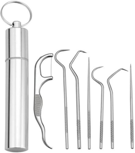 Набір для чищення зубів Dental Toothpick Set 7 в 1 портативний комплект інструментів зубочисток для догляду за порожниною рота в металевому футлярі
