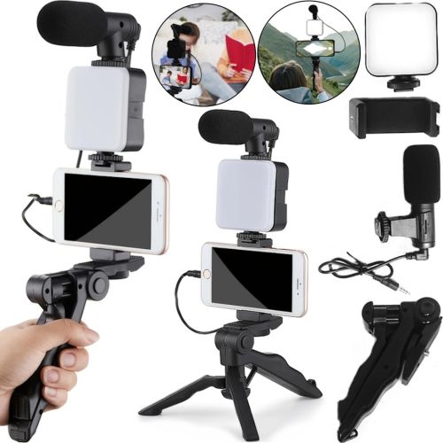 Набір блогера Video Making Kit ay-49 4 в 1 комплект штатив з кріпленням для телефону, LED підсвічуванням і мікрофоном для селфи і Відео Android IOS
