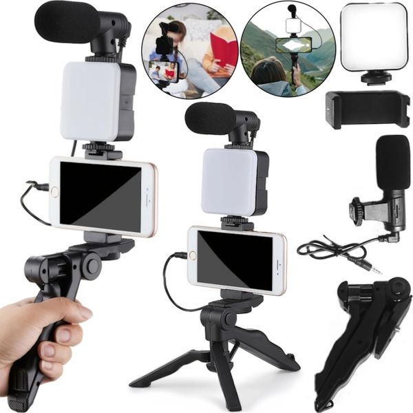 Набір блогера Video Making Kit ay-49 4 в 1 комплект штатив з кріпленням для телефону, LED підсвічуванням і мікрофоном для селфи і Відео Android IOS