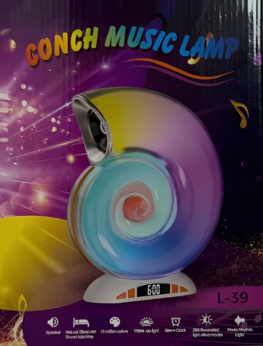 Настільна смарт лампа Равлик нічник Conch Music Lamp L-39 бездротова акумуляторна світлова колонка з RGB підсвічуванням будильником і годинником Bluetooth