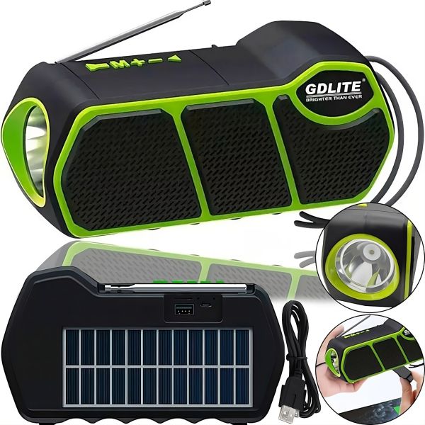Бездротова Bluetooth колонка ліхтар Solar Gdlite GD - 11 1500 mAh з сонячною панеллю, акумуляторний радіоприймач з ліхтариком FM Power Bank Зелений