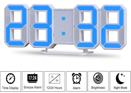 Електронні настільні 3D годинник з синьою LED підсвічуванням Generic LY-1089, світлодіодні цифрові настінні годинники з будильником і датою білі