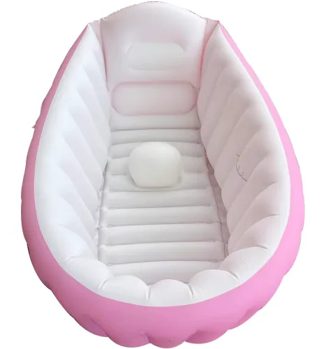 Надувна дитяча ванна для купання Intime Baby Bath Tub JS033 — протиковзка ванночка з подушкою, зливом і насосом для малюків, рожева YT-226A