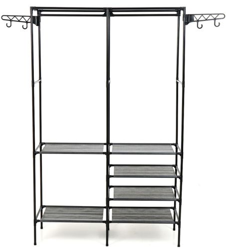 Підлогова складна вішалка для одягу Simple Coat Rack Double Row 8518 шафа-органайзер з гачками і шістьма полицями для взуття, розкладний стелаж
