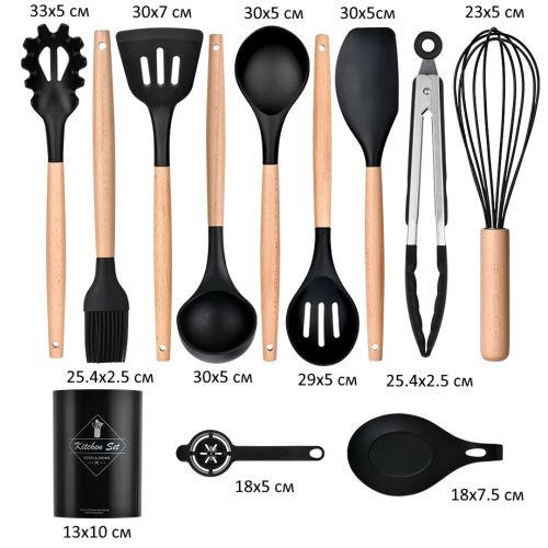 Універсальний набір кухонних силіконових приладдя 12шт Kitchen Set, силіконовий кухонний набір з підставкою на 12 предметів Кітчен Сет