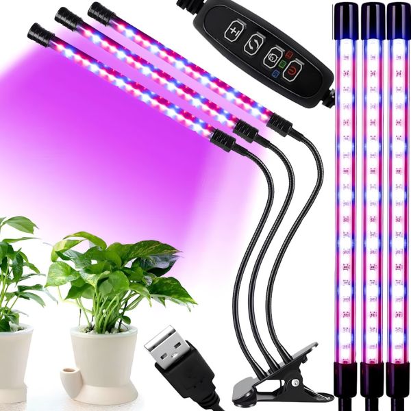 Світлодіодна гнучка фітолампа Plant Grow Light L-3 на 3 гілки, лампа для вирощування кімнатних рослин і розсади Повний спектр USB з таймером