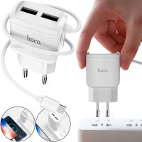 Мережевий зарядний пристрій Hoco C59A 2USB адаптер USB з цільним кабелем MicroUSB блок живлення на 2 порти для зарядки телефонів 15w 220v 2.4 A Білий