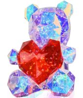 Хрустальный мишка Тедди с сердечком Love Bear Red 3D с LED подсветкой 25 см, Светодиодный голографический светильник медведь с сердцем от USB Красный
